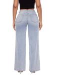 ONESO Mid-Low Rise Baggy Jeans Wide Leg for Women Distressed Pants Stretchy Bottom Lady Basic Comfortable Denim