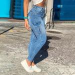 AprPith Skinny Cargo Pants Women High Waisted Jeans Stretch Fashion Casual with Flaps 6 Pockets Medium Blue