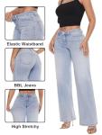 ONESO Mid-Low Rise Baggy Jeans Wide Leg for Women Distressed Pants Stretchy Bottom Lady Basic Comfortable Denim