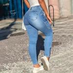 AprPith Skinny Cargo Pants Women High Waisted Jeans Stretch Fashion Casual with Flaps 6 Pockets Medium Blue