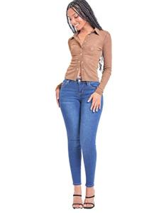 YMI Women's Juniors Mid-Rise Wannabettabutt Skinny Jeans, Midnight Sky Blue, 9