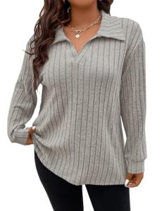 Plus Size Sexy Lapel V Neck Long Sleeve Top