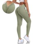 TURBOFIT V Back Scrunch Butt Leggings with Pocket Booty Lifting Leggings for Women Workout Gym Yoga Pants Green S