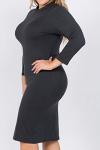 Charcoal Grey 3/4 Sleeve Mock Neck Midi Dress