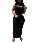 PINSV Women's Sleek Bodycon Maxi Dress in Black