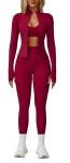 Yknktstc Womens 2 Piece Tracksuit Set Long Sleeve Zipper Jacket with Athletic High Waist Leggings Workout Set Outfit Medium Rose Red