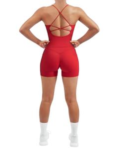 SUUKSESS Women 2 Piece Workout Sets Hidden Scrunch Butt Lifting Yoga Shorts with Pockets Backless Strappy Padded Tank Tops Outfits (Red, M)