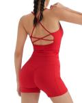 SUUKSESS Women 2 Piece Workout Sets Hidden Scrunch Butt Lifting Yoga Shorts with Pockets Backless Strappy Padded Tank Tops Outfits (Red, M)