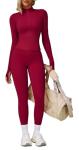 Yknktstc Womens 2 Piece Tracksuit Set Long Sleeve Zipper Jacket with Athletic High Waist Leggings Workout Set Outfit Medium Rose Red