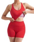 SUUKSESS Women 2 Piece Workout Sets Hidden Scrunch Butt Lifting Yoga Shorts with Pockets Backless Strappy Padded Tank Tops Outfits (Red, M)