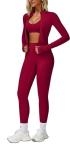 Yknktstc Womens 2 Piece Tracksuit Set Long Sleeve Zipper Jacket with Athletic High Waist Leggings Workout Set Outfit Medium Rose Red