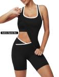 2 Piece Workout Sets For Women Contrast Trim Cute Yoga Gym Outfits Women Set Butt Lifting Biker Shorts Sports Bra Top Black US S
