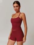 QBGJTD Two Piece Workout Sets For Women Straps Cross Back Tank Top Matching High Waist Booty Lifting Biker Shorts 2 Piece Gym Yoga Active Wear Outfits Womens Athletic Work Out Clothes Burgundy S