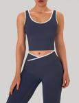 OLCHEE Womens Workout Sets 2 Piece Gym Yoga Outfits Crossover Flare Leggings Crop Tank Top with Contrast Trim - Navy Small