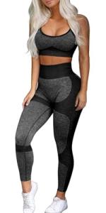 OLCHEE Women’s Workout Sets 2 Piece - Seamless Yoga Leggings and Cross-Strap Sports Bra Gym Outfits Activewear Matching Set - Black Large