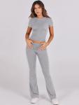 ANRABESS Lounge Sets for Women 2 Piece Foldover Yoga Flare Leggings Pants Crop Tops Casual Y2K Outfits Matching Tracksuit Set Grey Grey Small