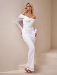 White Off Shoulder Maxi Dress for Wedding Guests