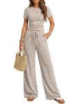 Trendy Queen Womens Lounge Two 2 Piece Sets Summer Spring 2026 Airport Outfits Travel Matching Sweatsuit Sweat Suit Workout Cruise Clothes Vacation Loungewear Pajamas Fashion Holiday Khaki M