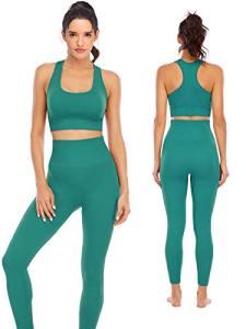 Workout Sets for Women 2 Piece High Waisted Seamless Leggings with Padded Stretchy Sports Bra Sets Yoga Outfit Jogging Gym Clothes (NA007L- Green)