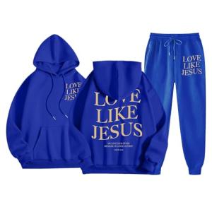 Sweatsuits Women 2 Piece Outfit Letter Print Jesus Christian Hoodies and Sweatpants Lounge Sets Tracksuits Set Fall Clothes