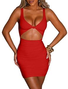 Kaximil Women's Red Cut Out Bodycon Mini Dress