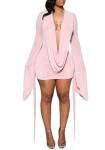 Backless Pink Mini Dress with Long Sleeve