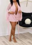 Backless Pink Mini Dress with Long Sleeve
