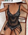 Ekouaer Black Crochet Bikini Cover-Up Dress