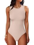 Summer Ribbed Sleeveless Bodysuit in Light Apricot