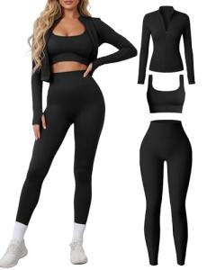 3-Piece Seamless Women’s Workout Set in Black