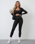 3-Piece Seamless Women’s Workout Set in Black