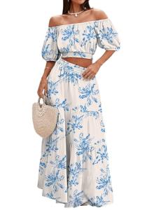 Floral Off-Shoulder Crop Top & A-Line Skirt Set