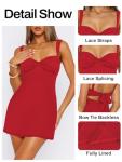 Miyieonz Women's Red Lace Splicing Mini Dress