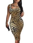 LAGSHIAN Women's Leopard Bodycon Midi Tank Dress