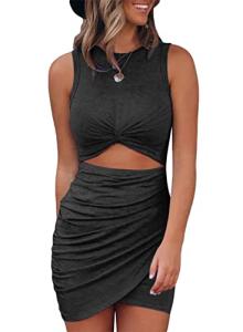 Acelitt Women's Sleeveless Twist Front Bodycon Dress