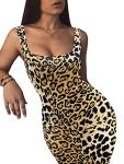 LAGSHIAN Women's Leopard Bodycon Midi Tank Dress