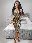 LAGSHIAN Women's Leopard Bodycon Midi Tank Dress