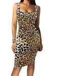 LAGSHIAN Women's Leopard Bodycon Midi Tank Dress