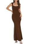 Brown Bodycon Maxi Dress with Cap Sleeves