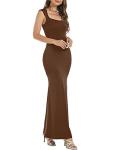 Brown Bodycon Maxi Dress with Cap Sleeves
