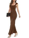 Brown Bodycon Maxi Dress with Cap Sleeves