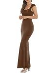 Brown Bodycon Maxi Dress with Cap Sleeves