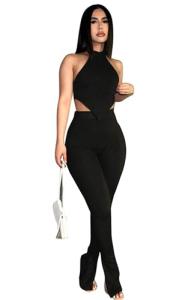Ribbed Crop Top and High Waist Leggings Set