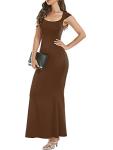 Brown Bodycon Maxi Dress with Cap Sleeves