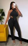 Ribbed Crop Top and High Waist Leggings Set