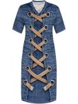 Plus Size Denim Print V Neck Maxi Dress