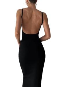 Backless Black Maxi Tank Dress with Spaghetti Straps