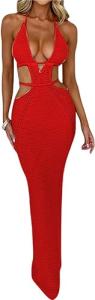 Women’s Cut Out Halter Crochet Maxi Dress