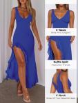 Blue Backless Ruffle Hem Maxi Dress for Parties