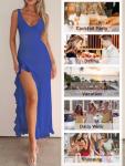 Blue Backless Ruffle Hem Maxi Dress for Parties